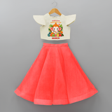 Auspicious Beginnings With Ganesha - Customized Crop Top And Skirt For Kids - RED - 6 - 9 Months Old (Chest 20" , Frock Waist 20")