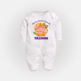 Little Ganesh Devotee Sleep Suit / Full Sleeve Body Suit | Custom Baby Sleep Suit / Full Sleeve Body Suit for First Ganesh Chaturthi - WHITE - New Born (Chest 7.5")