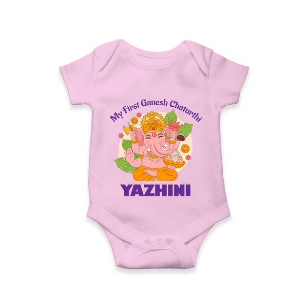 Little Ganesh Devotee Romper / Onesie | Custom Baby Romper / Onesie for First Ganesh Chaturthi - BABY PINK - New Born (Chest 14")