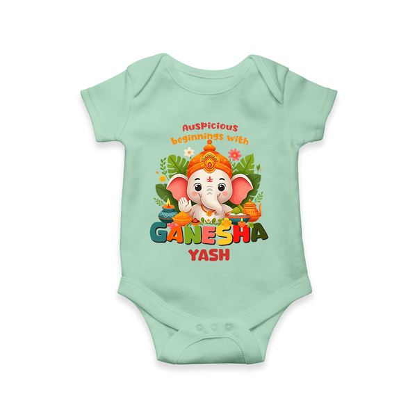 Auspicious Beginnings With Ganesha - Customized Romper For Kids - MINT GREEN - 0 - 3 Months Old (Chest 16")