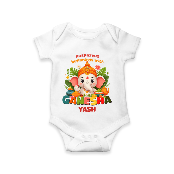 Auspicious Beginnings With Ganesha - Customized Romper For Kids - WHITE - 0 - 3 Months Old (Chest 16")