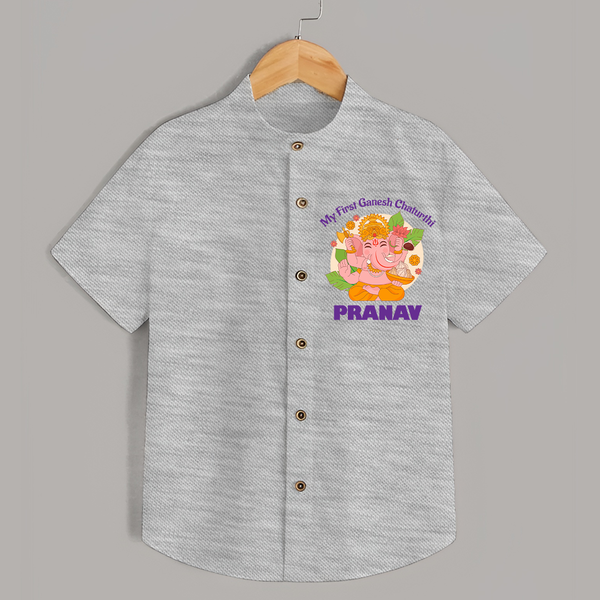 Little Ganesh Devotee Shirt | Custom Baby Shirt for First Ganesh Chaturthi - GREY - 0 - 6 Months Old (Chest 23")