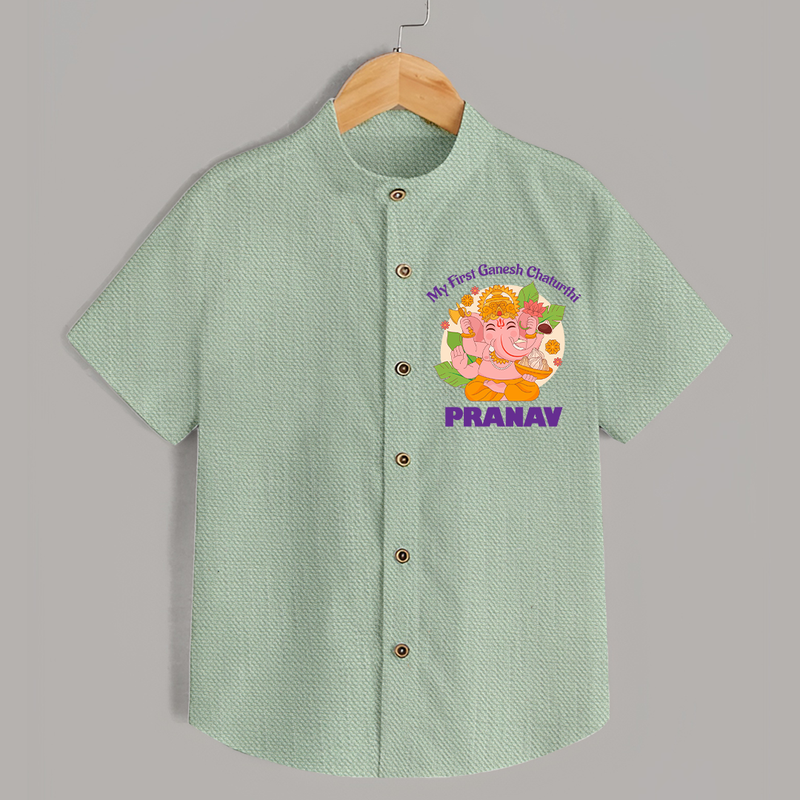 Little Ganesh Devotee Shirt | Custom Baby Shirt for First Ganesh Chaturthi - MINT GREEN - 0 - 6 Months Old (Chest 23")