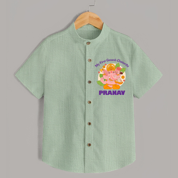 Little Ganesh Devotee Shirt | Custom Baby Shirt for First Ganesh Chaturthi - MINT GREEN - 0 - 6 Months Old (Chest 23")