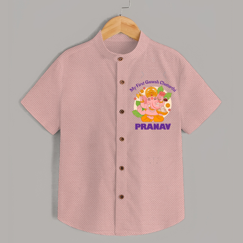 Little Ganesh Devotee Shirt | Custom Baby Shirt for First Ganesh Chaturthi - PEACH - 0 - 6 Months Old (Chest 23")
