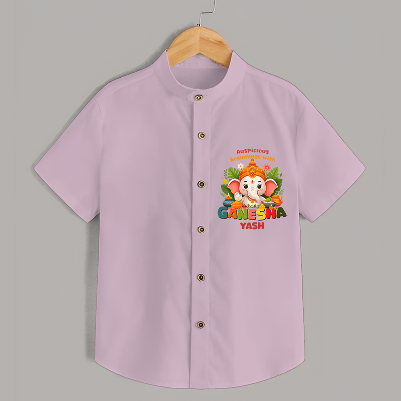 Auspicious Beginnings With Ganesha - Customized Shirt For Kids - PINK - 0 - 6 Months Old (Chest 23")