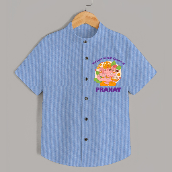 Little Ganesh Devotee Shirt | Custom Baby Shirt for First Ganesh Chaturthi - SKY BLUE - 0 - 6 Months Old (Chest 23")