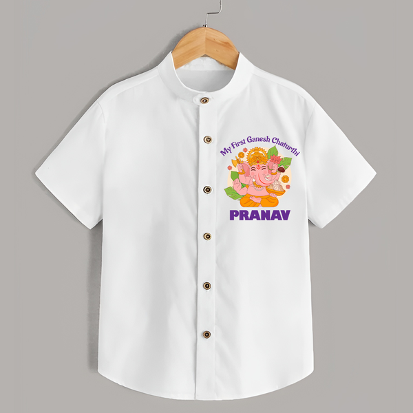Little Ganesh Devotee Shirt | Custom Baby Shirt for First Ganesh Chaturthi - WHITE - 0 - 6 Months Old (Chest 23")