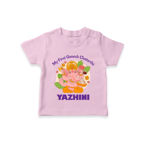 Little Ganesh Devotee T-Shirt | Custom Baby T-Shirt for First Ganesh Chaturthi - BABY PINK - 0-5 Months Old (Chest 17")