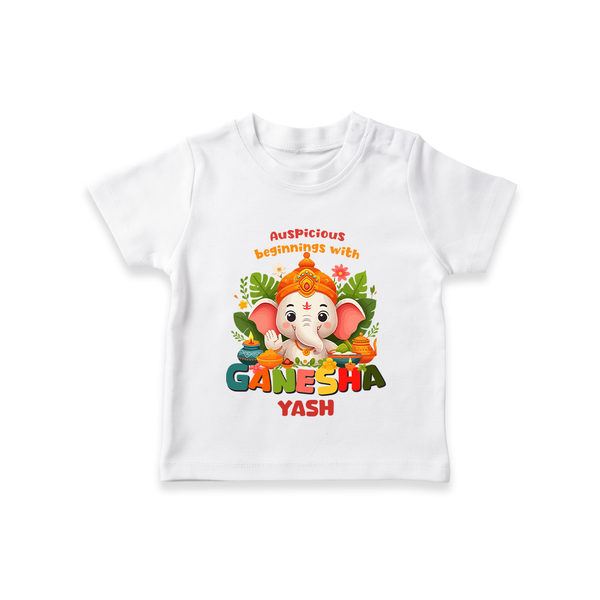 Auspicious Beginnings With Ganesha - Customized TShirt For Kids - WHITE - 0-5 Months Old (Chest 17")