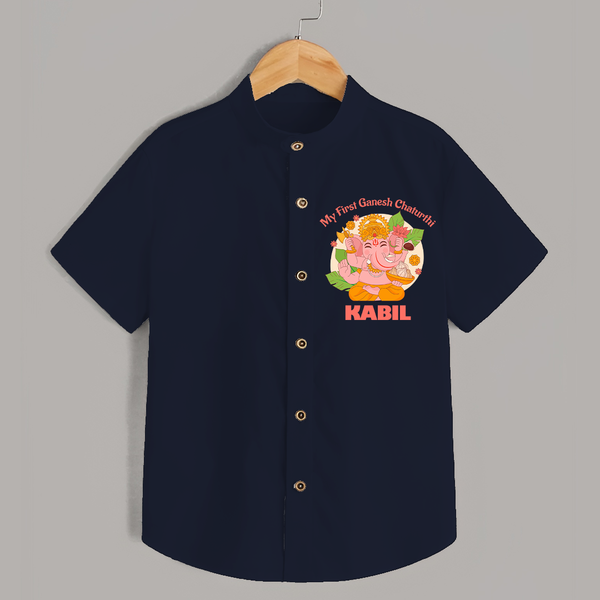Little Ganesh Devotee Shirt | Custom Baby Shirt for First Ganesh Chaturthi - NAVY BLUE - 0 - 6 Months Old (Chest 23")