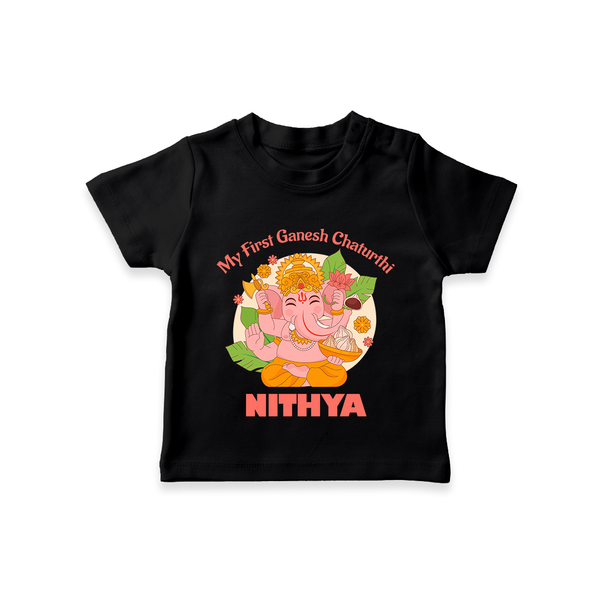 Little Ganesh Devotee T-Shirt | Custom Baby T-Shirt for First Ganesh Chaturthi - BLACK - 0-5 Months Old (Chest 17")