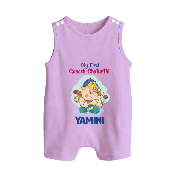 My First Ganesh Chaturthi Celebration Romper Suit / Sleeveless Romper | Personalized Baby Romper Suit / Sleeveless Romper for the Festival - LILAC - 0 - 5 Months Old (Chest 18")