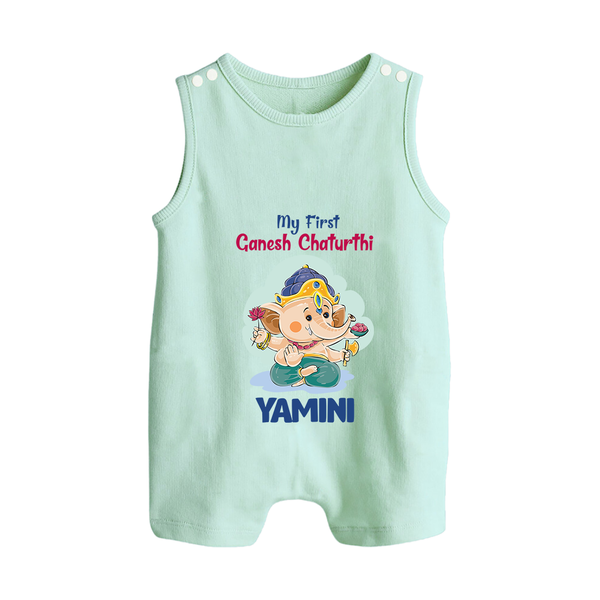 My First Ganesh Chaturthi Celebration Romper Suit / Sleeveless Romper | Personalized Baby Romper Suit / Sleeveless Romper for the Festival - MINT GREEN - 0 - 5 Months Old (Chest 18")