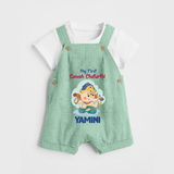 My First Ganesh Chaturthi Celebration Dungaree Set | Personalized Baby Dungaree Set for the Festival - MINT GREEN - 0 - 5 Months Old (Chest 18")