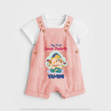 My First Ganesh Chaturthi Celebration Dungaree Set | Personalized Baby Dungaree Set for the Festival - PEACH - 0 - 5 Months Old (Chest 18")