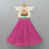 Obstacle Free With Ganesha - Customized Crop Top And Skirt For Kids - FUSCHIA - 6 - 9 Months Old (Chest 20" , Frock Waist 20")