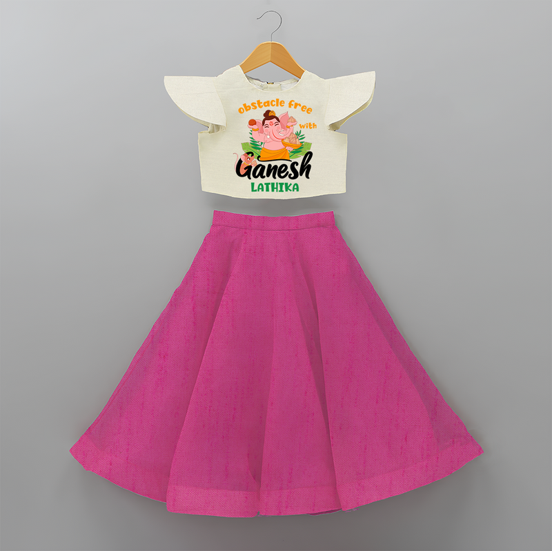 Obstacle Free With Ganesha - Customized Crop Top And Skirt For Kids - FUSCHIA - 6 - 9 Months Old (Chest 20" , Frock Waist 20")