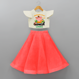 Obstacle Free With Ganesha - Customized Crop Top And Skirt For Kids - RED - 6 - 9 Months Old (Chest 20" , Frock Waist 20")