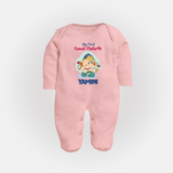 My First Ganesh Chaturthi Celebration Sleep Suit / Full Sleeve Body Suit | Personalized Baby Sleep Suit / Full Sleeve Body Suit for the Festival - BABY PINK - New Born (Chest 7.5")