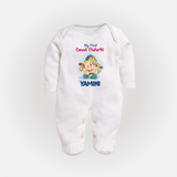 My First Ganesh Chaturthi Celebration Sleep Suit / Full Sleeve Body Suit | Personalized Baby Sleep Suit / Full Sleeve Body Suit for the Festival - WHITE - New Born (Chest 7.5")
