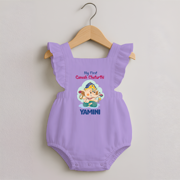 My First Ganesh Chaturthi Celebration Romper Frock | Personalized Baby Romper Frock for the Festival - LILAC - 0 - 3 Months Old (Chest 19")
