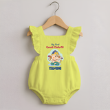 My First Ganesh Chaturthi Celebration Romper Frock | Personalized Baby Romper Frock for the Festival - PASTEL YELLOW - 0 - 3 Months Old (Chest 19")