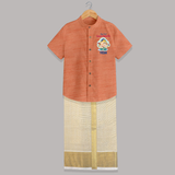 My First Ganesh Chaturthi Celebration Shirt And Dhoti | Personalized Baby Shirt And Dhoti for the Festival - ORANGE - 0 - 6 Months Old (Chest-23") (Dhoti length-14")