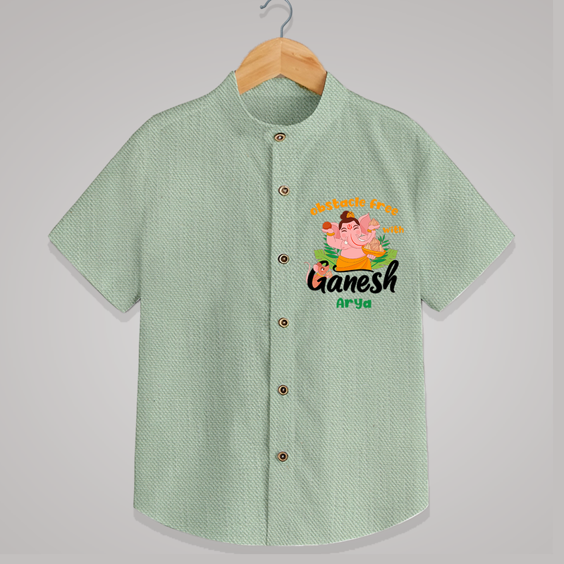 Obstacle Free With Ganesha - Customized Shirt For Kids - MINT GREEN - 0 - 6 Months Old (Chest 23")