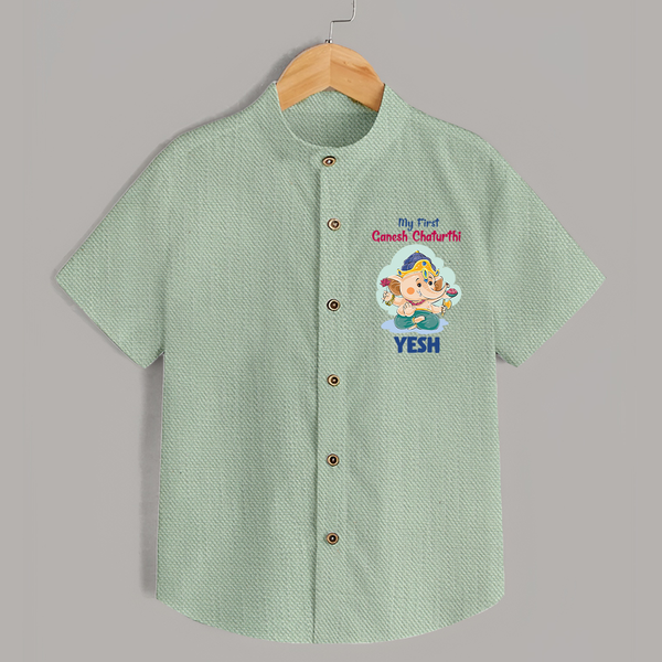 My First Ganesh Chaturthi Celebration Shirt | Personalized Baby Shirt for the Festival - MINT GREEN - 0 - 6 Months Old (Chest 23")