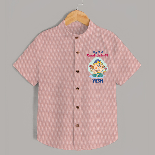 My First Ganesh Chaturthi Celebration Shirt | Personalized Baby Shirt for the Festival - PEACH - 0 - 6 Months Old (Chest 23")