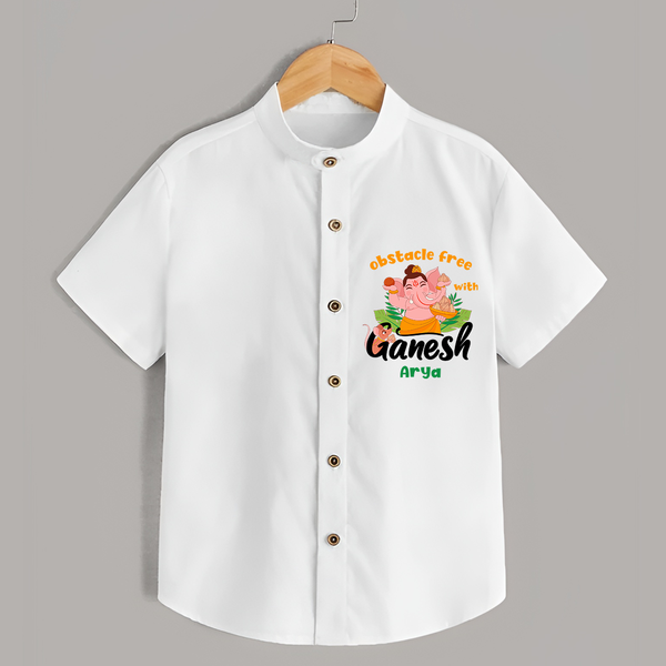 Obstacle Free With Ganesha - Customized Shirt For Kids - WHITE - 0 - 6 Months Old (Chest 23")