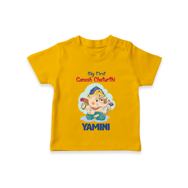 My First Ganesh Chaturthi Celebration T-Shirt | Personalized Baby T-Shirt for the Festival - CHROME YELLOW - 0-5 Months Old (Chest 17")