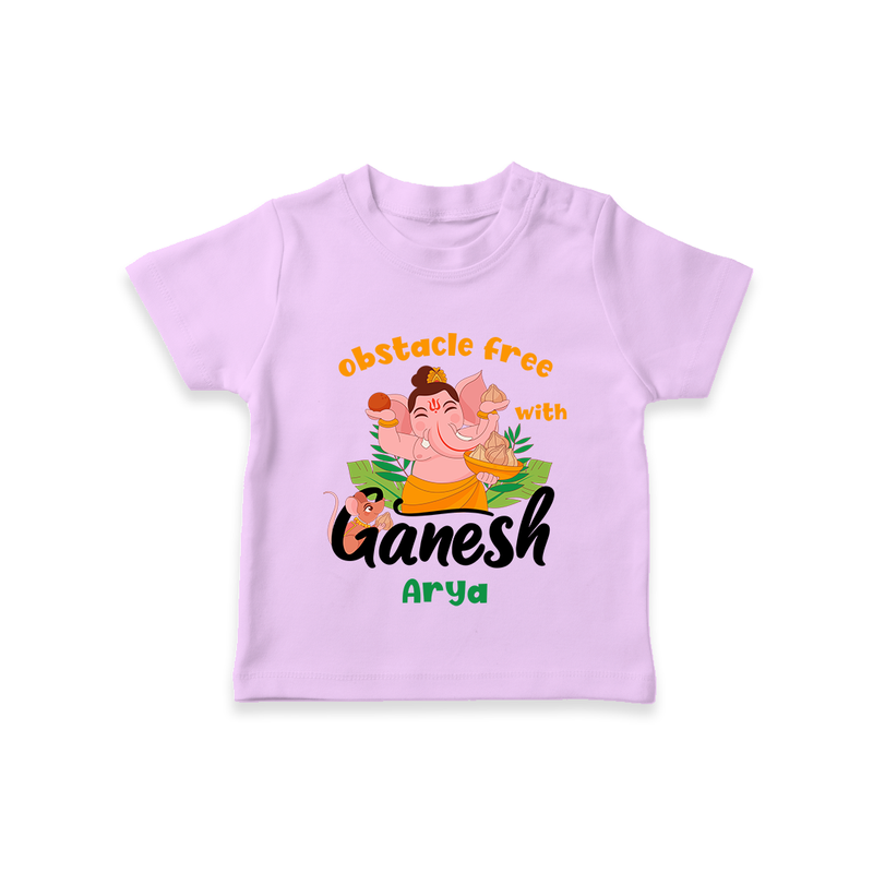 Obstacle Free With Ganesha - Customized TShirt For Kids - LILAC - 0-5 Months Old (Chest 17")