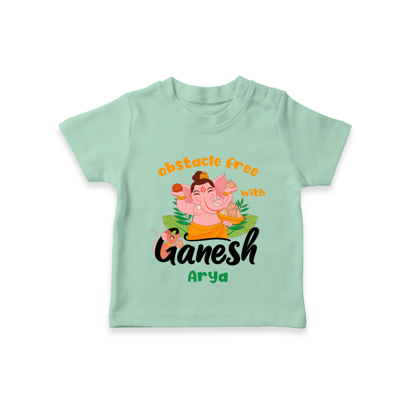 Obstacle Free With Ganesha - Customized TShirt For Kids - MINT GREEN - 0-5 Months Old (Chest 17")