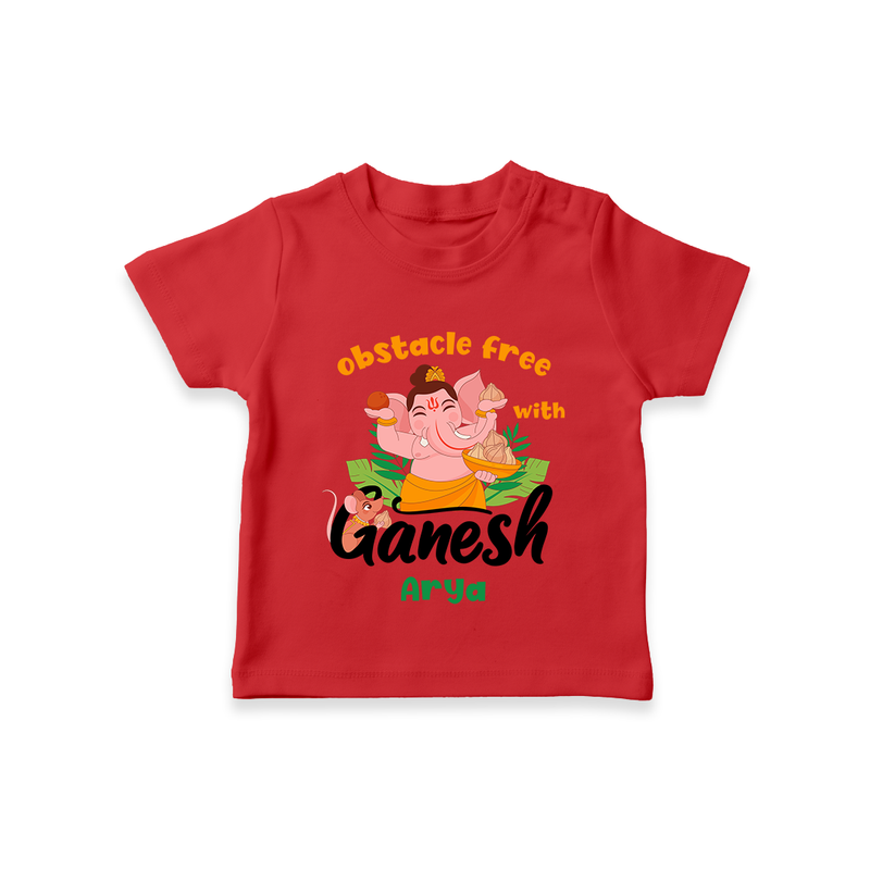 Obstacle Free With Ganesha - Customized TShirt For Kids - RED - 0-5 Months Old (Chest 17")