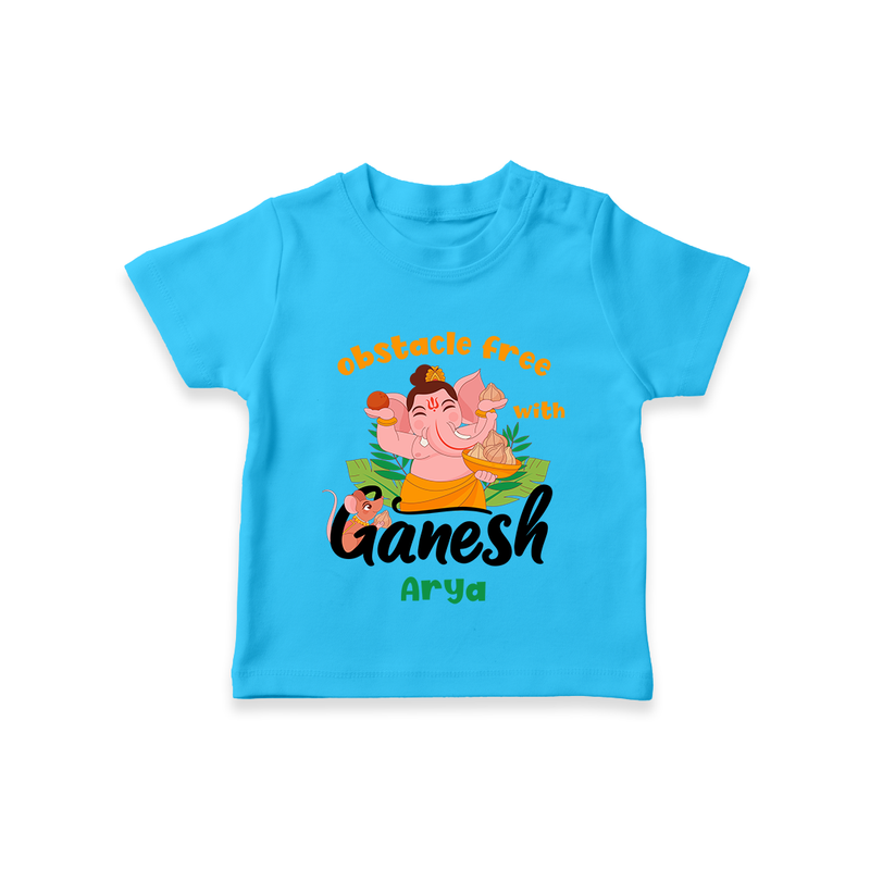 Obstacle Free With Ganesha - Customized TShirt For Kids - SKY BLUE - 0-5 Months Old (Chest 17")