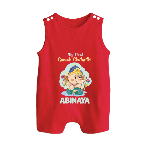 My First Ganesh Chaturthi Celebration Romper Suit / Sleeveless Romper | Personalized Baby Romper Suit / Sleeveless Romper for the Festival - RED - 0 - 5 Months Old (Chest 18")