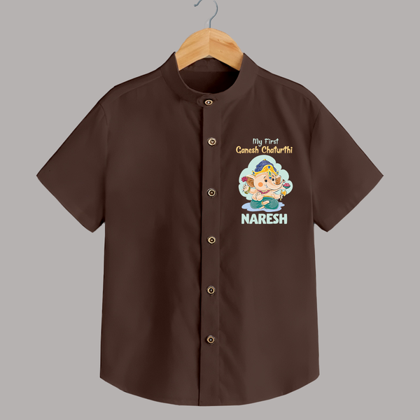 My First Ganesh Chaturthi Celebration Shirt | Personalized Baby Shirt for the Festival - CHOCOLATE BROWN - 0 - 6 Months Old (Chest 23")