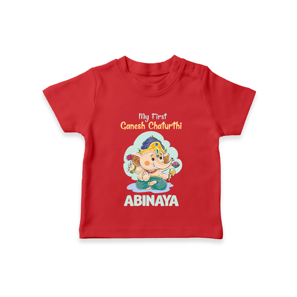 My First Ganesh Chaturthi Celebration T-Shirt | Personalized Baby T-Shirt for the Festival - RED - 0-5 Months Old (Chest 17")