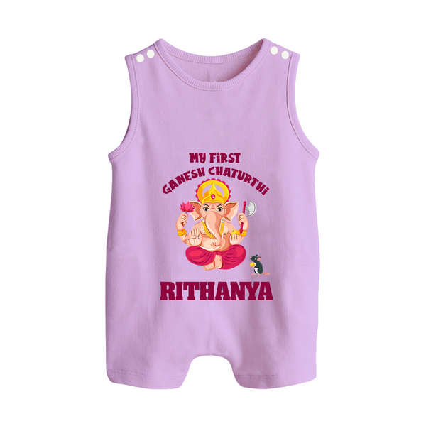 My First Ganesh Festival Romper Suit / Sleeveless Romper | Custom Baby Romper Suit / Sleeveless Romper to Celebrate Ganesh Chaturthi - LILAC - 0 - 5 Months Old (Chest 18")
