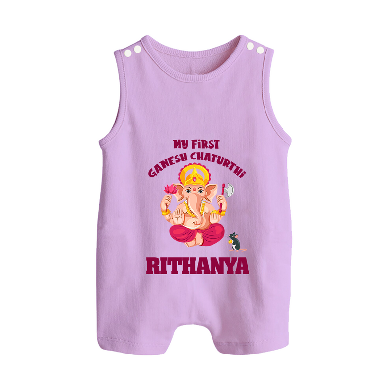 My First Ganesh Festival Romper Suit / Sleeveless Romper | Custom Baby Romper Suit / Sleeveless Romper to Celebrate Ganesh Chaturthi - LILAC - 0 - 5 Months Old (Chest 18")