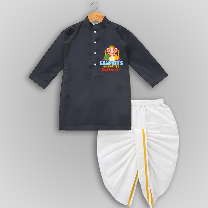 Ganpati's Favorite Modaks - Customized Drapped Dhoti For Kids - DARK GREY - 0-6 Month Old (Chest 24", Kurta Length 14" , Waist 19", Dhoti Length 14")