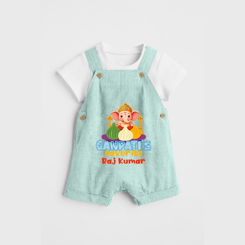 Ganpati's Favorite Modaks - Customized Dungaree Set For Kids - ARCTIC BLUE - 0 - 5 Months Old (Chest 18")