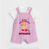 My First Ganesh Festival Dungaree Set | Custom Baby Dungaree Set to Celebrate Ganesh Chaturthi - BABY PINK - 0 - 5 Months Old (Chest 18")