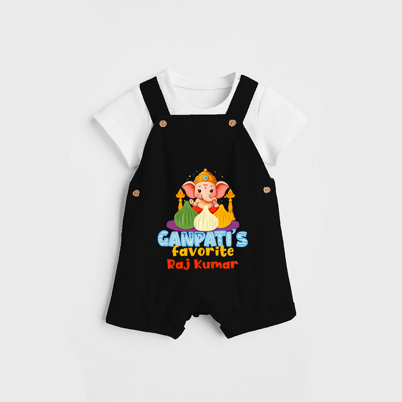 Ganpati's Favorite Modaks - Customized Dungaree Set For Kids - BLACK - 0 - 5 Months Old (Chest 18")