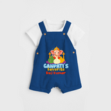 Ganpati's Favorite Modaks - Customized Dungaree Set For Kids - COBALT BLUE - 0 - 5 Months Old (Chest 18")