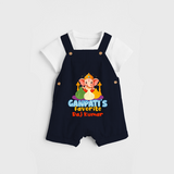 Ganpati's Favorite Modaks - Customized Dungaree Set For Kids - NAVY BLUE - 0 - 5 Months Old (Chest 18")