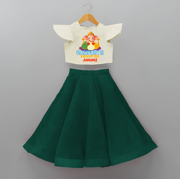 Ganpati's Favorite Modaks - Customized Crop Top And Skirt For Kids - BOTTLE GREEN - 6 - 9 Months Old (Chest 20" , Frock Waist 20")