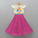 Ganpati's Favorite Modaks - Customized Crop Top And Skirt For Kids - FUSCHIA - 6 - 9 Months Old (Chest 20" , Frock Waist 20")